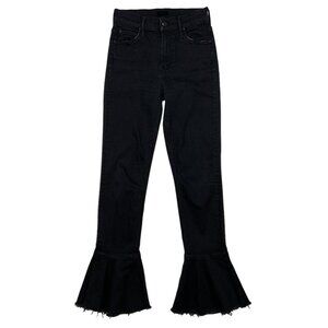 Mother The Cha Cha Fray Jeans 23 Not Guilt Black Ruffle Hem Cropped Zip Fly